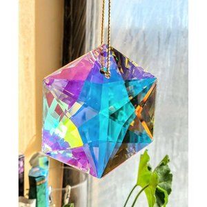 Huge Crystal faceted hexagon 100mm AB 4 inches